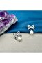 Women's Steel Pearl Dangle Ribbon Silver Earrings - 4
