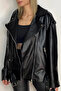 Elvera New Season Oversized Long Women's Black Leather Jacket - 4