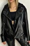 Elvera New Season Oversized Long Women's Black Leather Jacket - 2