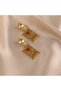 Gold Colored Steel Women's Earrings - Figured, Rectangular Detail, Dangle Ring No:51 - 5