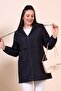 Women's Zippered Large Size Elastic Sleeve Trenc Dark Blue - 5