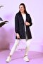 Women's Zippered Large Size Elastic Sleeve Trenc Dark Blue