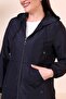 Women's Zippered Large Size Elastic Sleeve Trenc Dark Blue - 3
