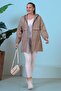 Women's Zippered Large Size Elastic Sleeve Trenc Mink