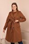 Women's Large Size Hijab Trenckot Full Length Hijab Trenc Lined Tan - 7