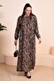 Women's Viscose Large Size Hijab Dress Patterned Tan - 4