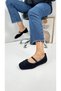 Daily Women's Black Ballerina Plush Elastic Oval Toe Low Heel Serrated Sole Shoes 369