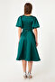 Women's Emerald Green Balloon Sleeve Stone Belted Mini Satin Evening Dress - 5