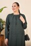 Women's Maxi Large Size Long Women's Dress Crispy Pattern Emerald Green - 4