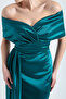 Women's Emerald Green Slim Fit Boat Neck Slit Long Evening Dress - 4