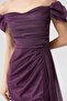 Women's Plum Boat Neck Draped Slit Long Glittery Evening Dress - 4