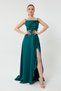 Women's Green Flounce Slit Satin Evening Dress & Graduation Dress