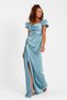 Women's Mint Green Boat Neckline Long Satin Evening Dress & Graduation Dress - 3