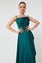 Women's Green Flounce Slit Satin Evening Dress & Graduation Dress - 3