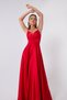 Women's Red Satin Long Evening Dress & Graduation Dress with Rope Straps and Waist Belt - 3