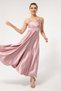 Women's Powder Rope Strap Waist Belted Satin Midi Evening Dress & Graduation Dress - 3