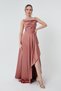 Women's Salmon Flounce Slit Satin Evening Dress & Graduation Dress - 3