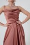 Women's Salmon Flounce Slit Satin Evening Dress & Graduation Dress - 4