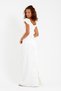 Women's White Boat Neck Trained Long Satin Evening Dress & Graduation Dress - 5