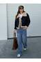 Women's Black Camel Collar Buckle Laminated Short Coat 2300 60101003 - 5
