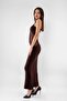 Long sandy brown dress with rope strap tulle belly detail - 5