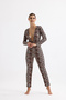 Women's Clothing Brown Leopard Print Buttoned Jumpsuit - Cotton Knitted Home Wear - Pajamas - 5