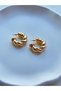 Special Series Brass Plated Gold Design Thick Twist Detailed Trendy Women's Lightweight Earrings - 2