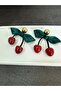 Gold Cherry Cherie Detailed Red Dangle Earrings