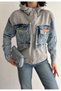 Women's Gray Zippered Pocket Jeans Detailed Hooded Design Jacket