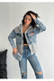 Women's Gray Zippered Pocket Jeans Detailed Hooded Design Jacket - 6