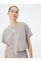Crop Pajama Top Textured Short Sleeve Crew Neck