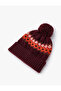 Patterned Knitted Beret with Layered Edges and Pompom Detail - 2