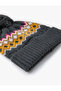 Patterned Knitted Beret with Layered Edges and Pompom Detail - 3