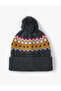 Patterned Knitted Beret with Layered Edges and Pompom Detail
