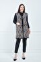 Women's Mink Leaf Patterned Long Winter Knitwear Mother Vest with Pockets - 5