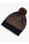 Knitted Beret Ethnic Patterned with Pompom Detail - 2