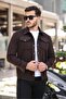 Dark Brown Cashmere Fabric Shirt Collar Pocket Regular Fit Jacket - 2312