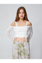 Long Sleeve T-Shirt Crop Off Shoulder Gather Detail - 2