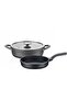 3732 - wave - 3 piece, biogranite cast, black body pot pan set, platinum detail - 3