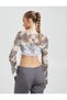 Openwork Crochet Bolero T-Shirt Long Sleeve Crew Neck Tie-Dye Look - 4