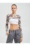 Openwork Crochet Bolero T-Shirt Long Sleeve Crew Neck Tie-Dye Look - 3