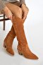 Merlot Women's Genuine Leather Suede Boots Tan - 2