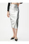 Metallic Midi Skirt with High Waist and Slit Detail - 3