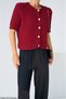 Women's Burgundy Hair Knit Gold Buttoned Short Sleeve Cardigan - 6