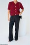 Women's Burgundy Hair Knit Gold Buttoned Short Sleeve Cardigan - 4