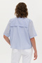Women's Blue Linen Look Short Sleeve Shirt 50263177 -Vr036 - 5