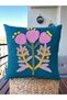 Panch Punch Tulip Model Throw Pillow Pillow Cover 100% Punch Hand Embroidered Color Petrol Blue
