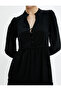 Midi Dress Long Sleeve High Collar Button Detailed Textured Viscose Fabric - 5