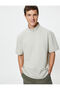 Short Sleeve Sweat Half Zipper Stand Collar Relaxed Fit
