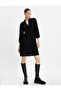 Midi Dress Long Sleeve High Collar Button Detailed Textured Viscose Fabric - 3